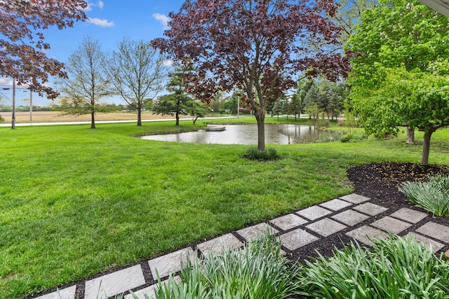 view of yard with a water view