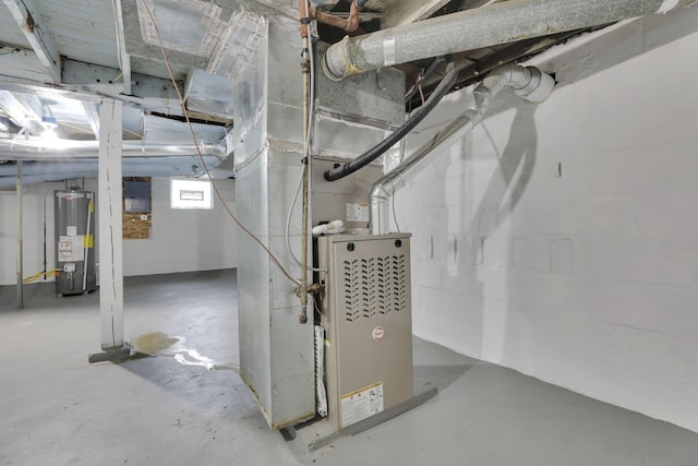 basement with gas water heater