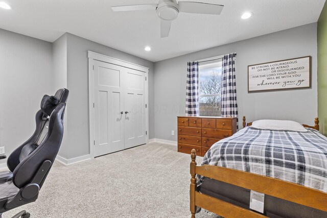 10695 State Route 93 N, Logan, OH 43138 - bedroom featuring carpet floors, baseboards, a closet, and recessed lighting