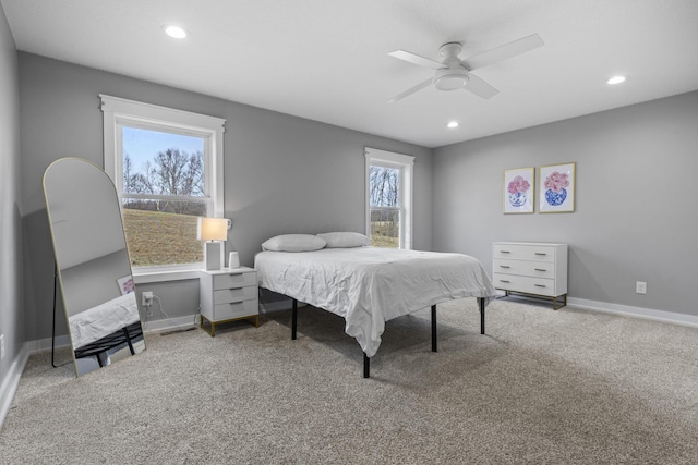 10695 State Route 93 N, Logan, OH 43138 - bedroom with carpet floors, baseboards, recessed lighting, and ceiling fan