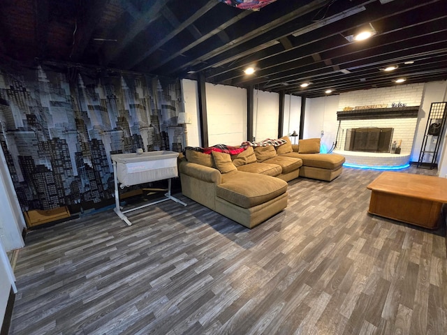 4518 Broadhurst Dr, Columbus, OH 43213 - living area featuring a brick fireplace and wood finished floors