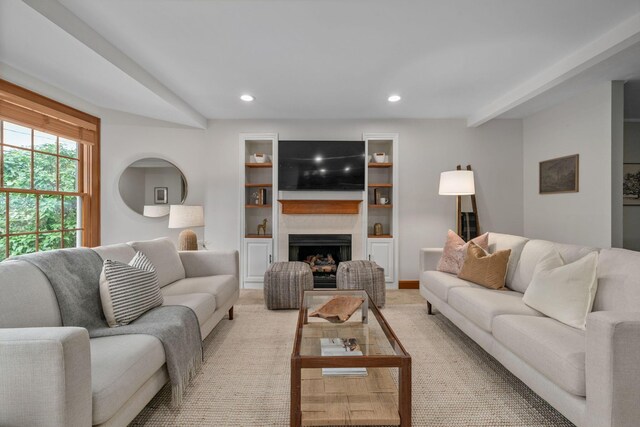 1920 Chatfield Rd, Columbus, OH 43221 - living room featuring a fireplace, recessed lighting, and built in features