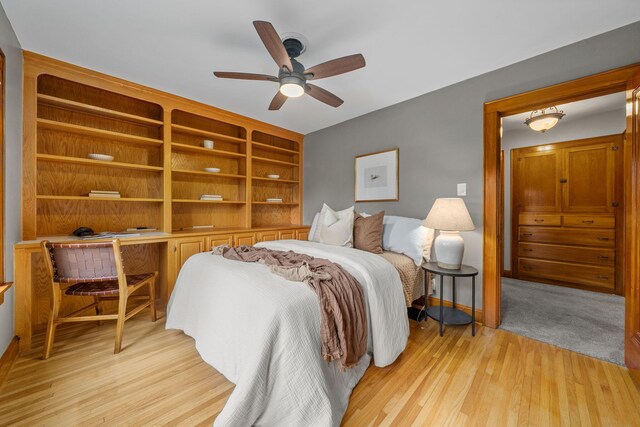 1920 Chatfield Rd, Columbus, OH 43221 - bedroom featuring light wood-style floors, an office area, baseboards, and a ceiling fan