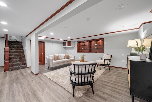 1920 Chatfield Rd, Columbus, OH 43221 - living room with baseboards, light wood-style floors, stairway, and recessed lighting