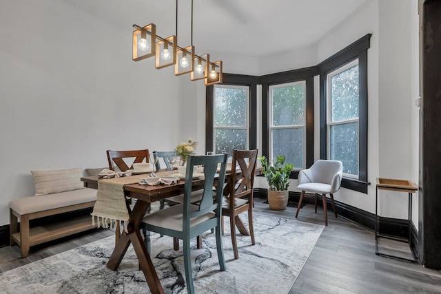 dining room with baseboards and wood finished floors