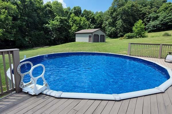 16900 Thompson Ridge Rd, Laurelville, OH 43135 - pool with a yard, a deck, and an outbuilding