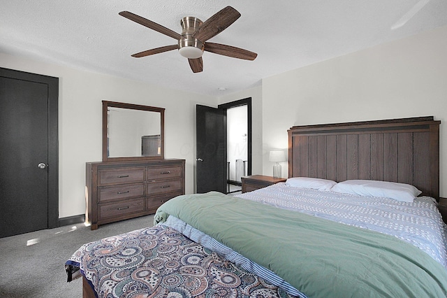 bedroom featuring baseboards, carpet flooring, and ceiling fan