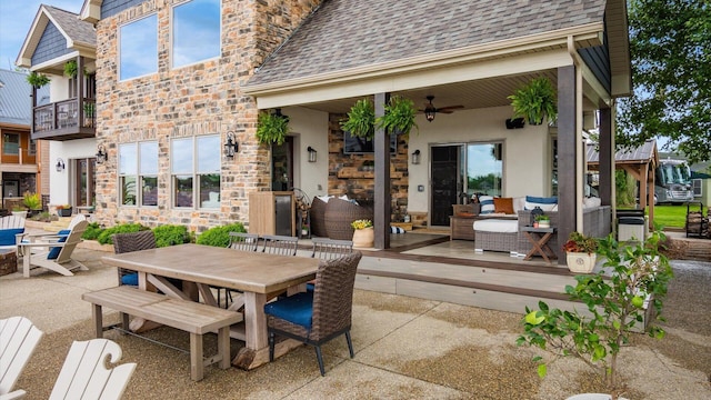 11290 Honeycreek Rd NW, Thornville, OH 43076 - view of patio featuring outdoor dining area, outdoor lounge area, and ceiling fan