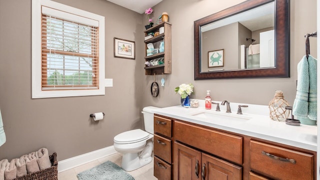 11290 Honeycreek Rd NW, Thornville, OH 43076 - bathroom with vanity, toilet, tile patterned floors, and baseboards