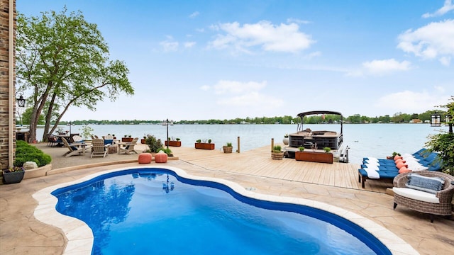 11290 Honeycreek Rd NW, Thornville, OH 43076 - outdoor pool featuring a water view, a patio, and a boat dock