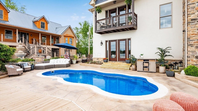 11290 Honeycreek Rd NW, Thornville, OH 43076 - outdoor pool featuring french doors, a patio area, an outdoor living space, and entry steps