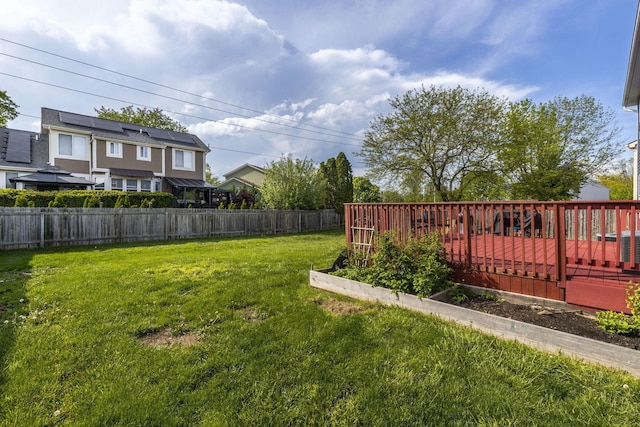 view of yard with a fenced backyard and a deck