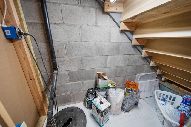 interior details featuring concrete block wall
