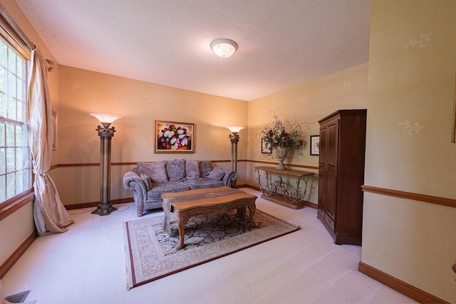 8884 Filiz Ln, Powell, OH 43065 - living room with light colored carpet, baseboards, and a textured ceiling