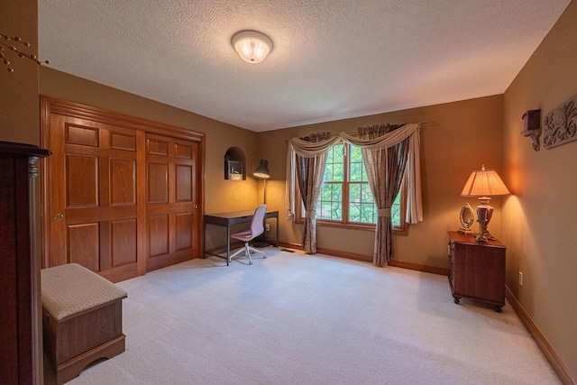 8884 Filiz Ln, Powell, OH 43065 - office with light colored carpet, a textured ceiling, and baseboards