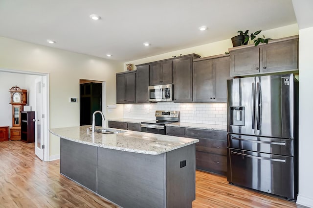 3781 Aviary Loop, Hilliard, OH 43026 - kitchen with a sink, light wood-style flooring, an island with sink, and appliances with stainless steel finishes