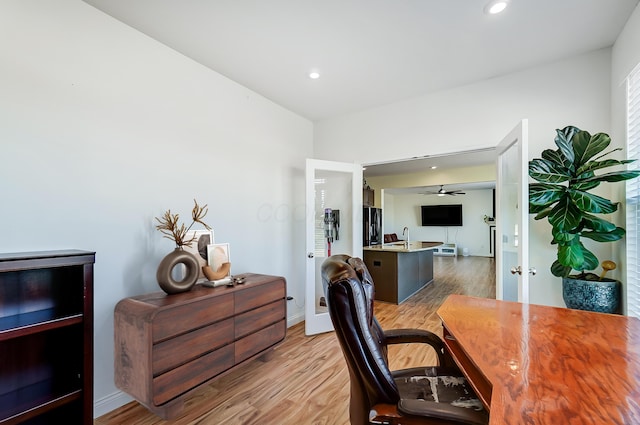 3781 Aviary Loop, Hilliard, OH 43026 - office with light wood-type flooring, french doors, a ceiling fan, and recessed lighting