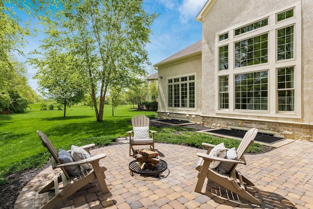 view of patio / terrace featuring an outdoor fire pit