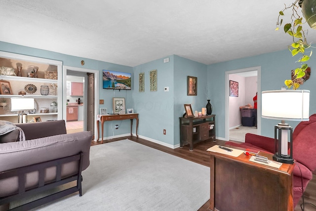 living room featuring wood finished floors and baseboards