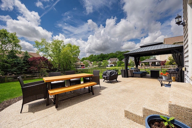 1923 Mallow Ln, Grove City, OH 43123 - view of patio / terrace with a gazebo, outdoor dining area, fence, and an outdoor hangout area