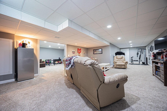 1923 Mallow Ln, Grove City, OH 43123 - living area featuring carpet floors, recessed lighting, baseboards, and a paneled ceiling
