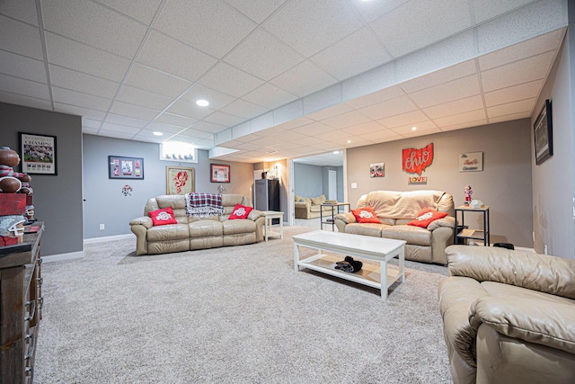 1923 Mallow Ln, Grove City, OH 43123 - carpeted living area featuring baseboards, a paneled ceiling, and recessed lighting