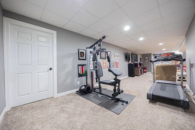 1923 Mallow Ln, Grove City, OH 43123 - workout room featuring carpet, baseboards, recessed lighting, and a drop ceiling