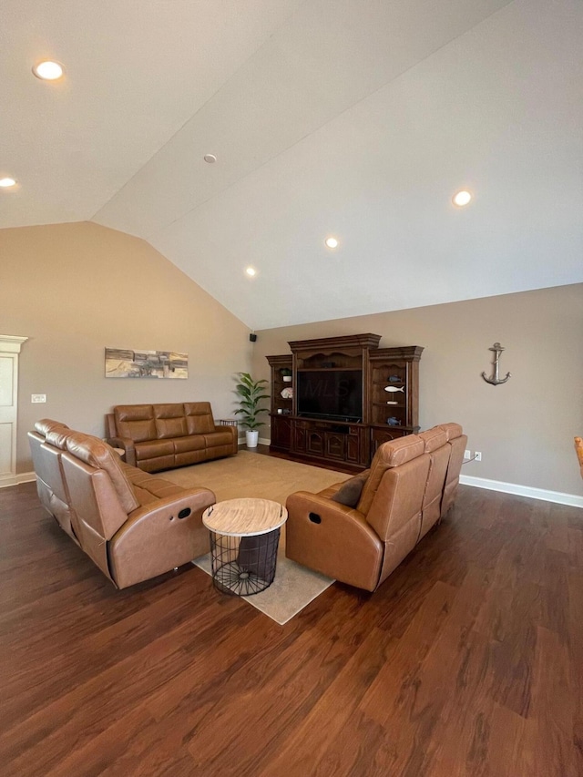 3348 W Erie Ave, Lorain, OH 44053 - living room featuring lofted ceiling, baseboards, recessed lighting, and dark wood finished floors