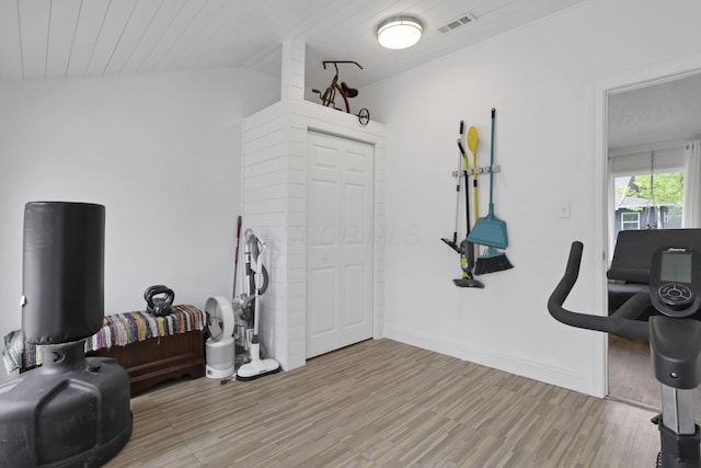 265 E St, Buckeye Lake, OH 43008 - exercise room with light wood finished floors and lofted ceiling
