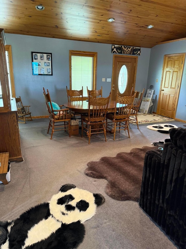 1305 Bald Hill Rd, Zanesville, OH 43701 - dining space featuring carpet flooring, recessed lighting, wooden ceiling, and baseboards