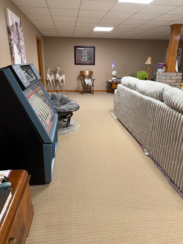 1305 Bald Hill Rd, Zanesville, OH 43701 - carpeted living area featuring a drop ceiling and baseboards
