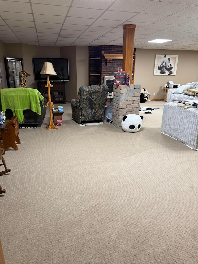1305 Bald Hill Rd, Zanesville, OH 43701 - carpeted bedroom featuring a paneled ceiling and a brick fireplace