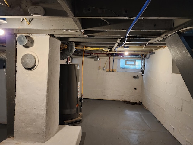 below grade area featuring gas water heater