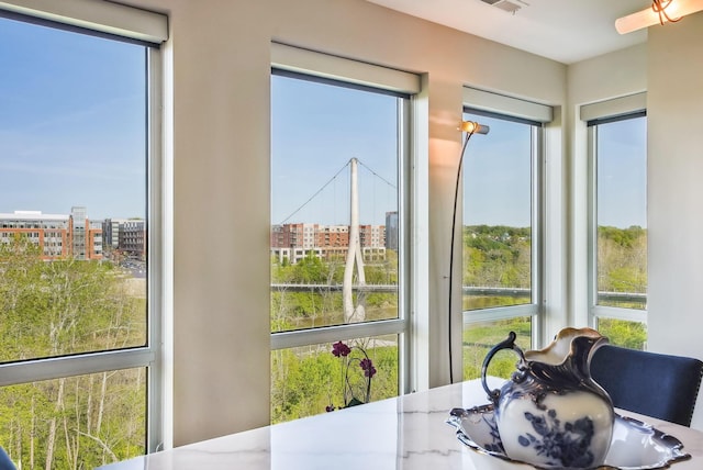 sunroom with a city view