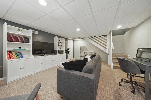 4097 Garrard Dr, Obetz, OH 43207 - office area featuring light carpet, a drop ceiling, and recessed lighting