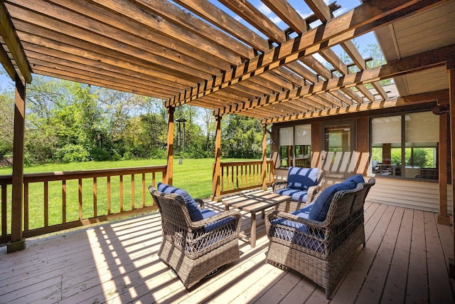 6730 Tussic Rd, Westerville, OH 43082 - deck featuring an outdoor living space, a pergola, and a lawn