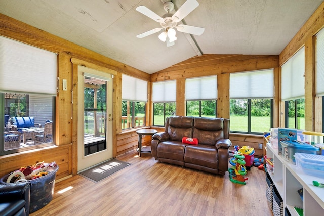 6730 Tussic Rd, Westerville, OH 43082 - sunroom with lofted ceiling, wood finished floors, plenty of natural light, and wood walls