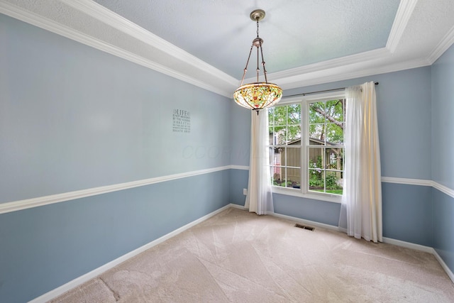 670 Mill Wood Blvd, Marysville, OH 43040 - unfurnished room featuring ornamental molding, carpet flooring, a raised ceiling, baseboards, and a textured ceiling