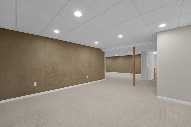 7553 Indian Creek Way, Powell, OH 43065 - finished basement with carpet flooring, recessed lighting, and a paneled ceiling