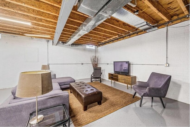 living room with speckled floor