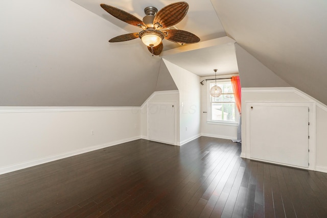 1225 Eastview Ave, Columbus, OH 43212 - additional living space with dark wood finished floors, vaulted ceiling, baseboards, and a ceiling fan