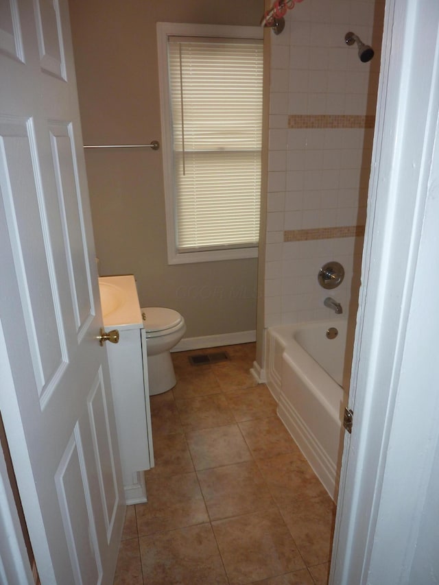 201 N Warren Ave, Columbus, OH 43204 - full bathroom with shower / bathing tub combination, toilet, vanity, visible vents, and tile patterned floors