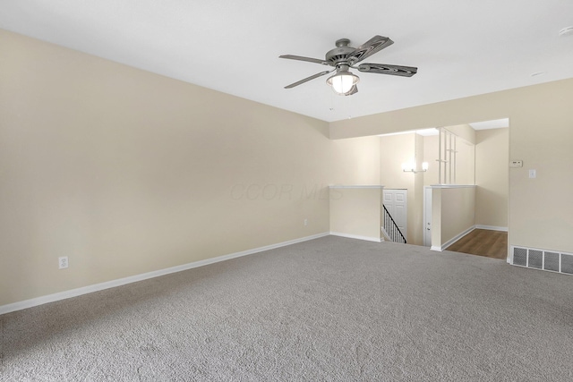 3935 Hillman Rd W, Columbus, OH 43207 - empty room with visible vents, baseboards, ceiling fan, and carpet floors