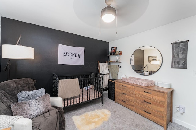2101 Eastcleft Dr, Upper Arlington, OH 43221 - bedroom featuring ceiling fan, a nursery area, carpet floors, and baseboards