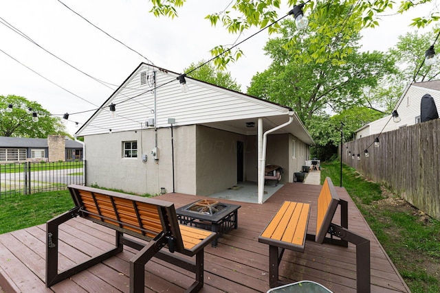2101 Eastcleft Dr, Upper Arlington, OH 43221 - wooden deck featuring an outdoor living space with a fire pit and fence