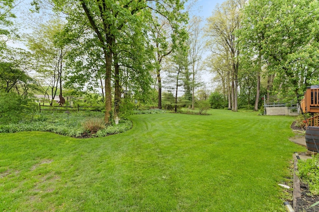 view of yard featuring a wooden deck