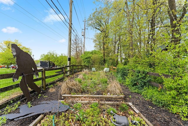 view of yard featuring a vegetable garden and fence