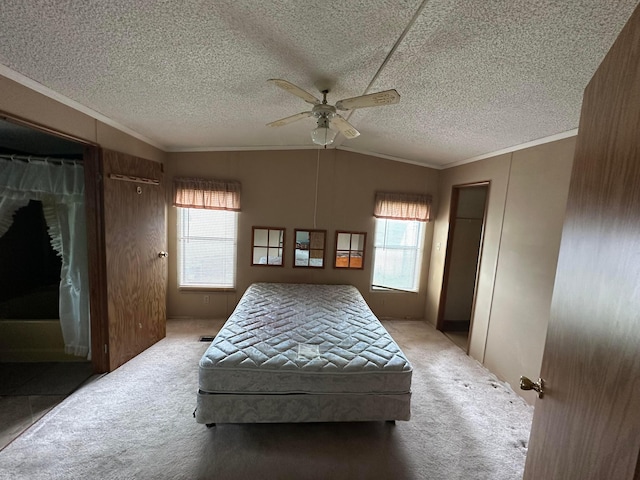 154 Cambridge Ct, Reynoldsburg, OH 43068 - bedroom featuring ceiling fan, carpet, a textured ceiling, and ornamental molding
