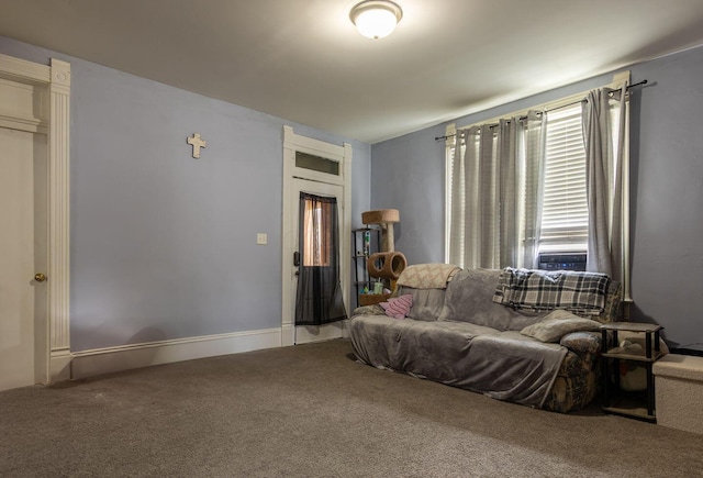 living area featuring carpet floors