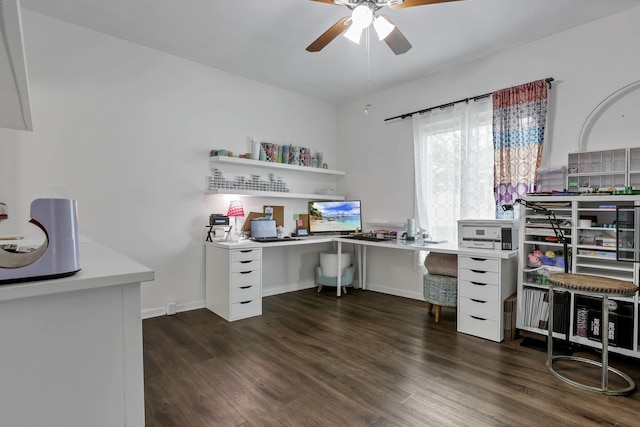 118 Maple St, Hebron, OH 43025 - office space featuring a ceiling fan, wood finished floors, built in study area, and baseboards